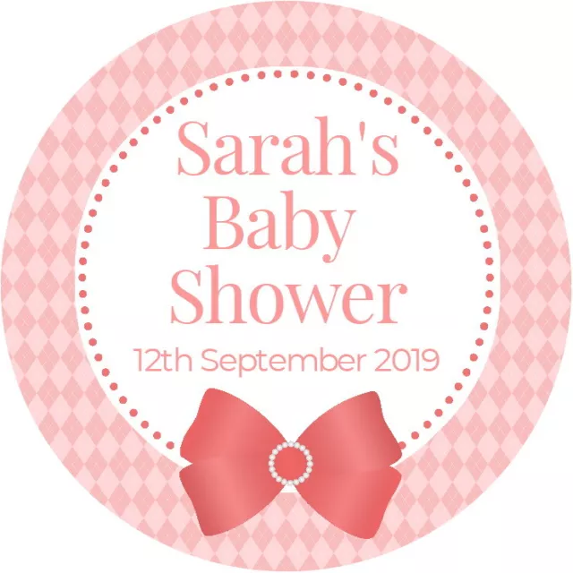 Personalised Gloss Pink Bow Baby Shower Party Stickers Sweet Cone Labels
