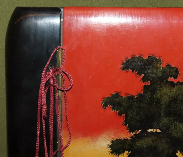 Vintage Asian hand painted lacquer wood photo album landscape 3