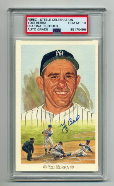 Yogi Berra Gem Mint 10 Psa/Dna  Signed  Perez Steele Celebration Card - Superb