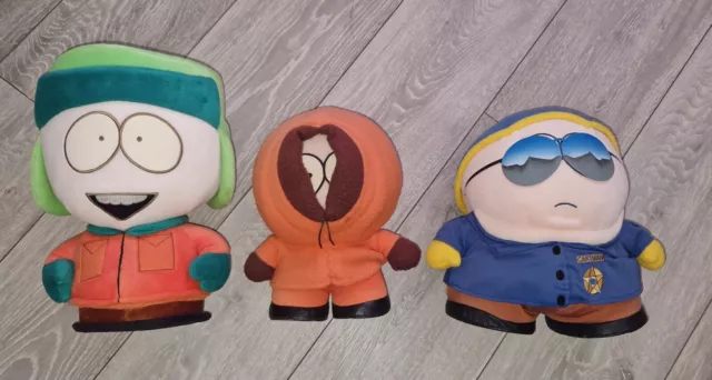 Three Official Vintage South Park Plush Soft Toys -Kyle Kenny & Police Cartman