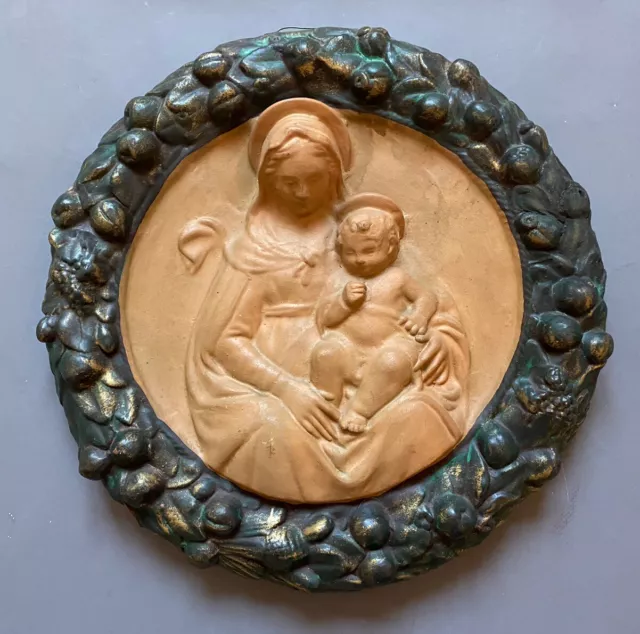 Tondo In Terracotta Con Madonna E Bambino