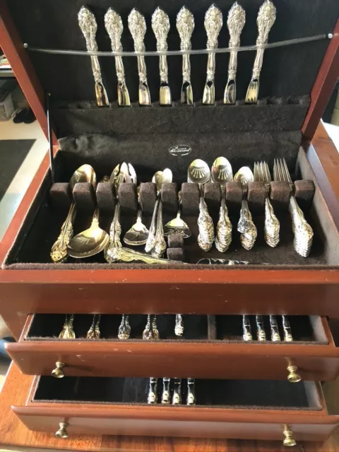 85 pc • Gorham La Scala STERLING Silver Flatware 8 place+servers, 2-drawer Chest