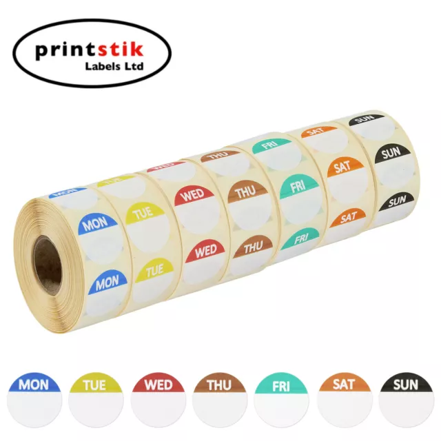 Day Dot Food Labels Set of 7 Rolls x 1000 / Catering Stickers