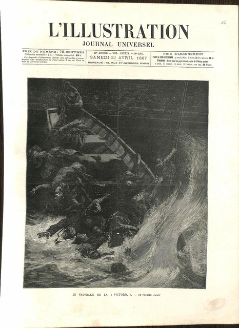 The Sinking of the Victoria UK The First Canoe to the Sea ENGRAVING 1887