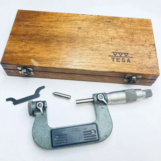 TESA Screw Thread Pitch Micrometer 0-1" Range - .001" with Case - Swiss