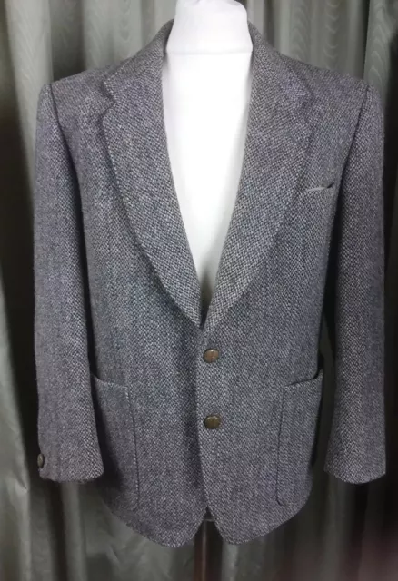 Harris Tweed 100% Wool Brown Green Grey Patch Pockets Jacket C42
