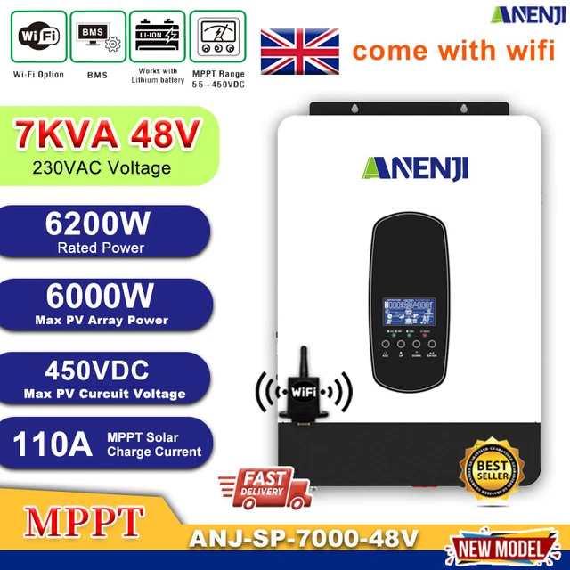 Inversor solar híbrido de 7000 VA fuera de la red MPPT 110A 230V 450VDC onda sinusoidal pura WiFi