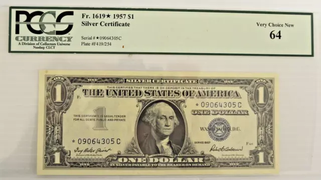 Pcgs Graded 64 1957 $1 Starnote Silver Certificate(Grading Error)Very Choice New