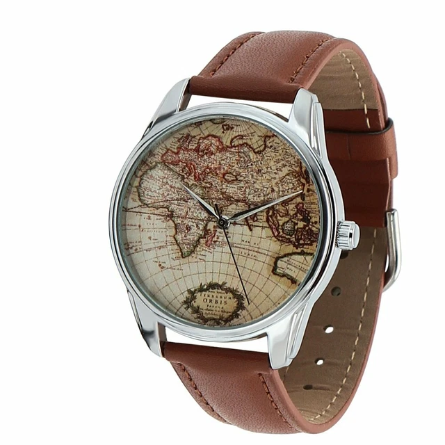 Montre Bracelet Kickers Vintage Cuir Carte Du Monde - Années 90, Quartz, Occasion