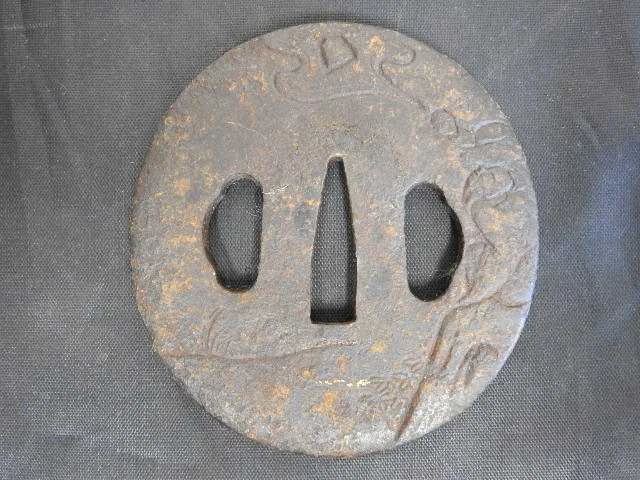 Iron Tsuba Frame Diagram On Gourd Edo Period Ya56 JPN Limited sword Guard Antiq