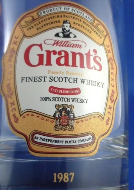 WILLIAM GRANTS Scotch Whisky 1987 Bottle Logo Collection Glass BAR MAN CAVE Aust