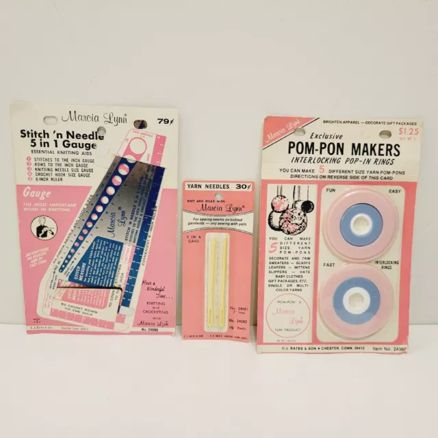 3 Marcia Lynn Stitch 'N Needle Gauge Pom Pon Maker Yarn Needles Sewing Crafts