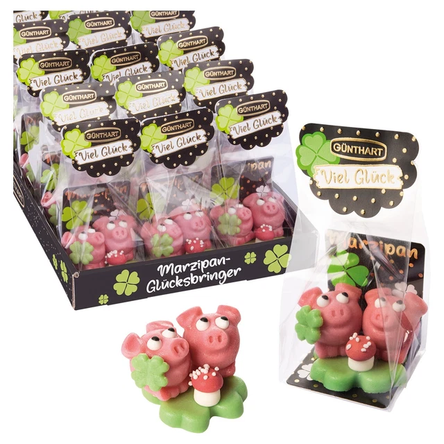 Marzapane porcellino fortunato piccolo su trifoglio 1 pezzo da 27 g (100 g = 14,78 €)