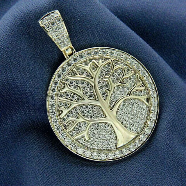 Pendentif arbre de vie en diamant simulé taille ronde de 3,00 ct plaqué or...