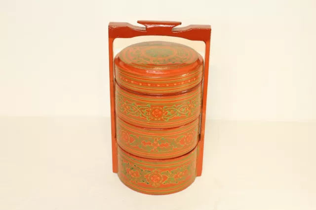 Betel Nut Box Lacquerware Carrying Container Box #6 Large Multi Color Designs