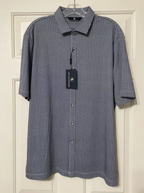 NWT Hart Schaffner Marx size L white blue button up short sleeve shirt men's $98