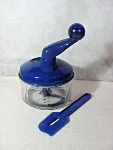 Tupperware Lacquer Blue Quick Chef Food Processor & Paddle Scraper/Spatula