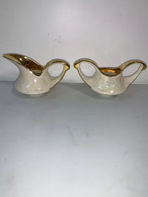 Beautiful Cream & Sugar Set / Pearl China CO. Hand Decorated 22 KT. Gold U.S.A.