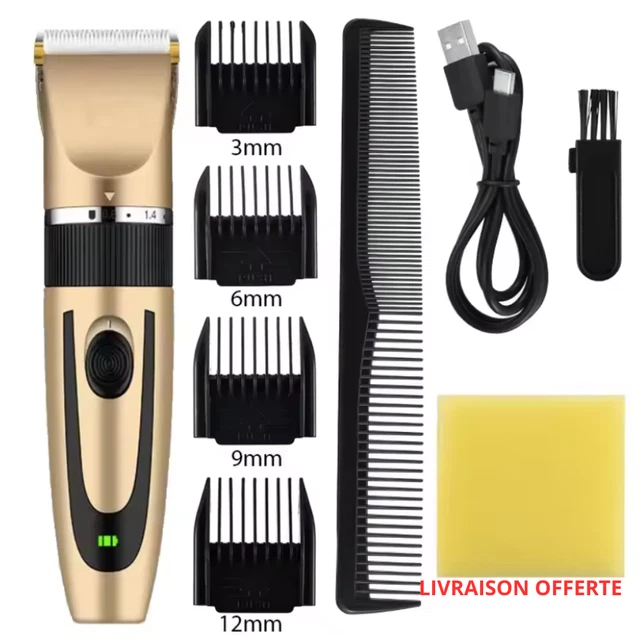 Tondeuse Cheveux Et Barbe Sans Fil Rechargeable USB - 4 Têtes, Réglable, Professionnelle - Marque Heina