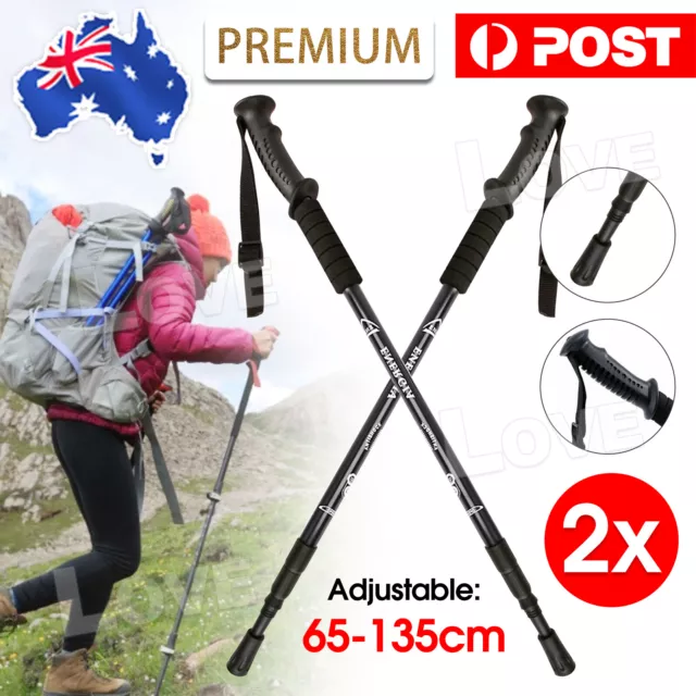 Lightweight Hiking Trekking Poles Walking Stick Anti Shock Adjustable Camping