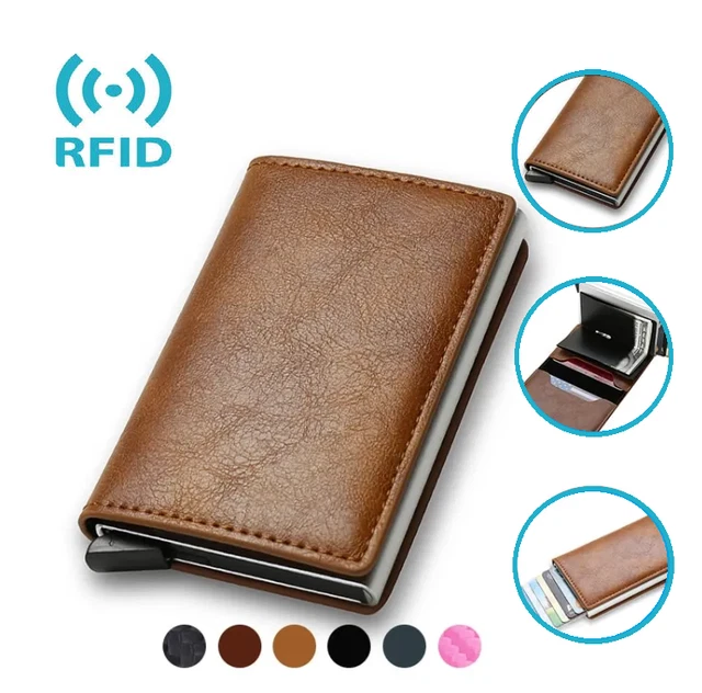 LEATHER CARBON FIBER Men's Wallet RFID Blocking Purse Slim ID Credit Card Holder
