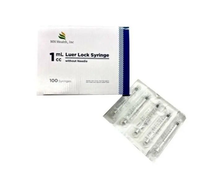 Syringes w/o needle 1ml / 1cc Luer Lock Sterile Syringe (No Needle) - Box of 100