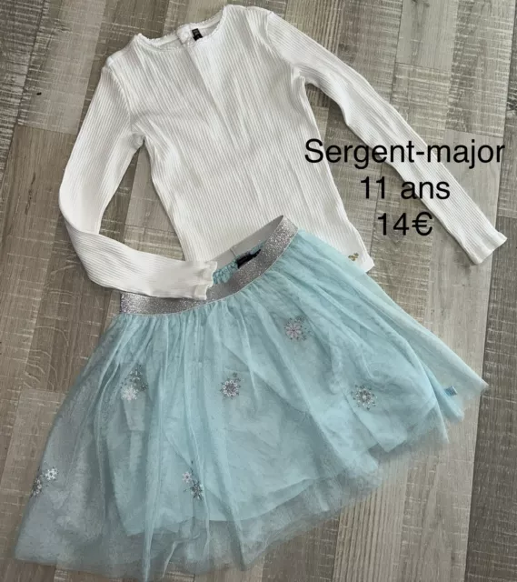 Sergent-major 11 Ans Fille : Jupe Bleue Flocon + T Shirt Blanc Tbe