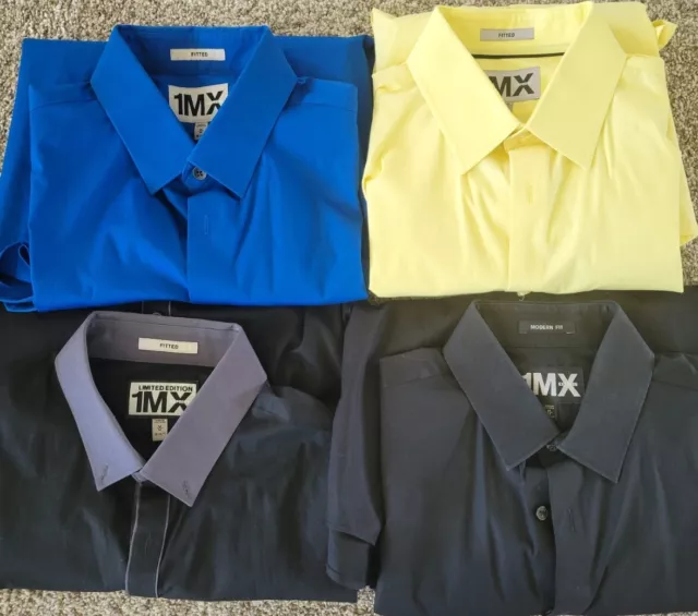 MEN EXPRESS BUTTON UP DRESS SHIRT SIZE M MEDIUM 15 - 15 1/2 BLACK BLUE Lot Of 4