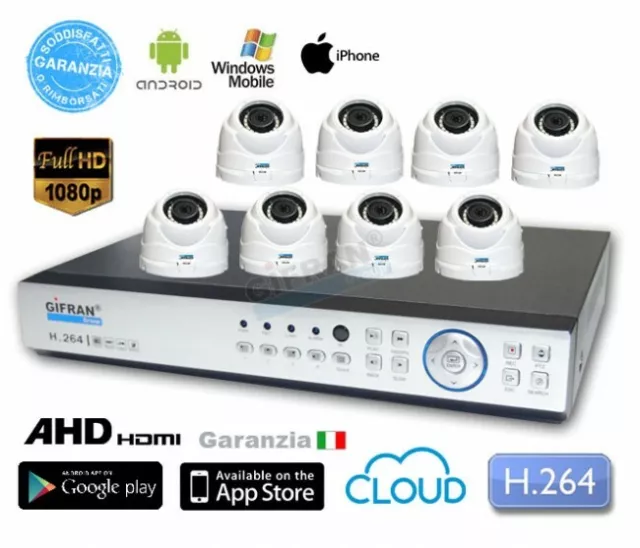Kit Videosorveglianza dvr AHD 8 telecamere 3MPX 1080P HD 1000GB 20 led SMD