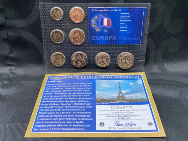 Kms Frankreich 1999-2002 - Kms 24 Karat Vergoldet - Blister - Unc - Zertifikat