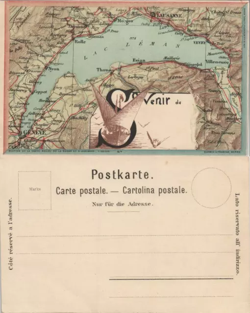 Ansichtskarte Genf Genève Genfersee (Lac Léman) Landkarten AK 1906