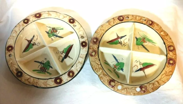 2 VINTAGE 1920's-30's HOTTA YU SHOTEN CO HAND PAINTED CERAMIC DISH - JAPAN