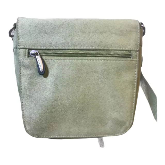 Travelon Small Crossbody Bag Tan Mock Suede Pouch Purse Travel Green Compact