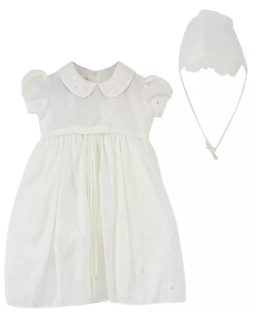 Baby Girl Smocked Christening Dress Baptism Communion White 2 Piece Gown Set