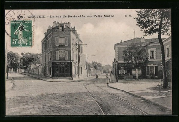 CPA Creteil, La rue de Paris et la rue Felix Maire