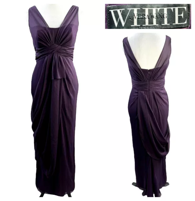 WHITE by VERA WANG Chiffon Column Maxi Dress Gown Womens Sz 6 Purple Sleeveless