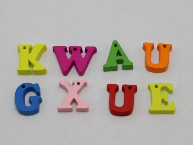 Mixed Bright Color Alphabet Letter Number Wood Beads Charm Pendants Wood-cut
