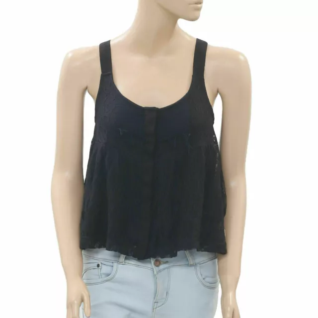 Billabong Floral Dentelle Réservoir Haut Court Bouton vers le Bas Vintage Nageur