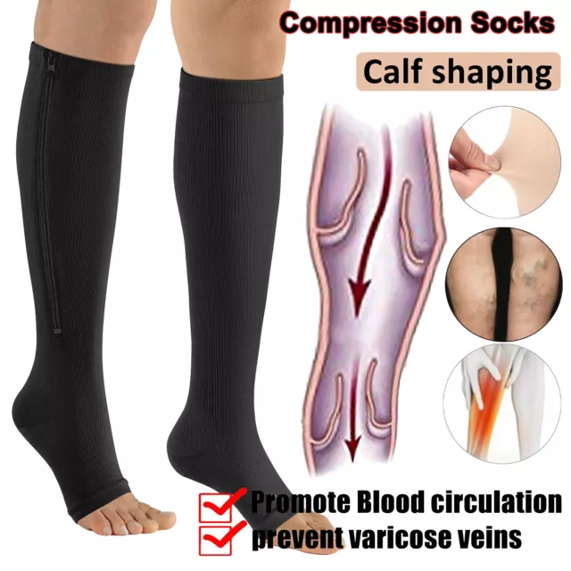 Zipper Pressure Compression Socks Pain Relief Calf Leg Foot Support Stocking MM