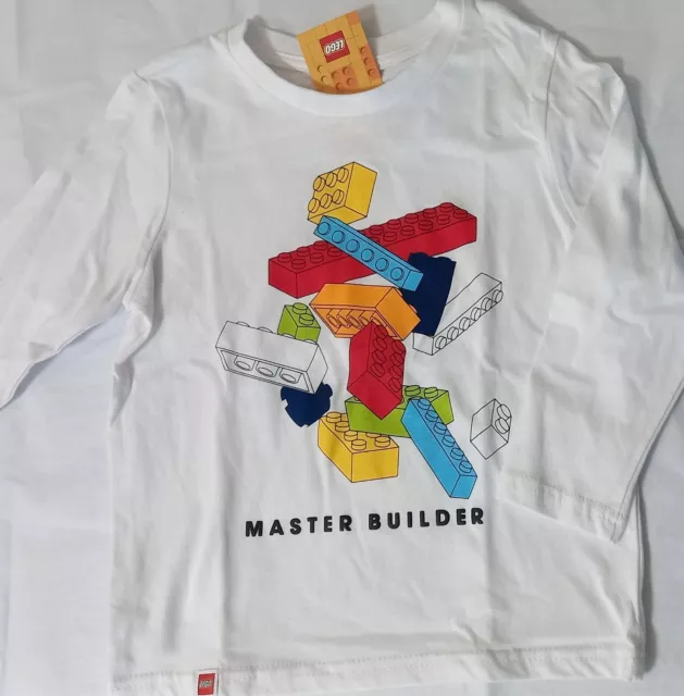 LEGO MASTER BUILDER BRICKS Licensed long sleeve tee t shirt top white NEW size 3