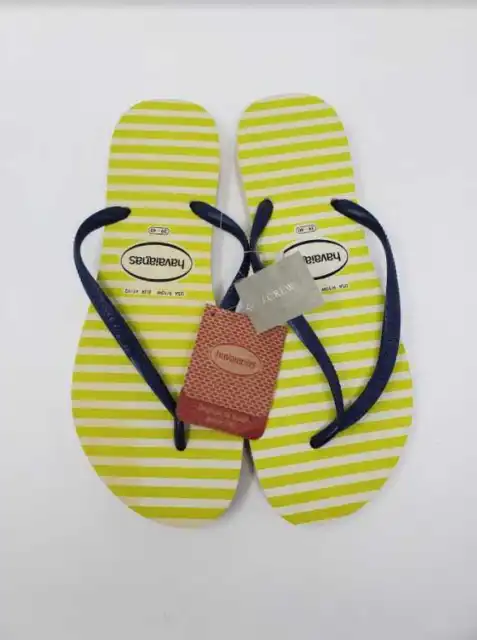 New Womens 6 9/10 & 11/12  Havaianas For J Crew Striped Navy Flip Flops Sandlas