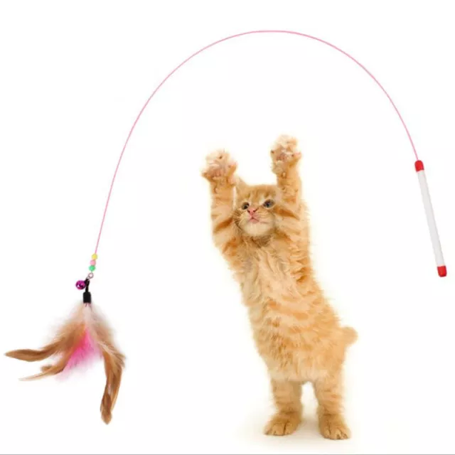 Pet Cat Toy Cute Design Steel Wire Feather Teaser Wand&Bells Plastic Multi-color
