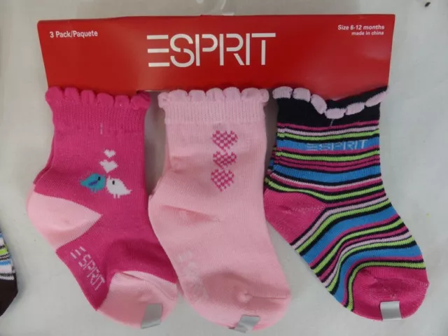 New Esprit Baby Girls Socks 3 Pack Pink, Purple,Birds 0-6Mths,6-9Mths 2