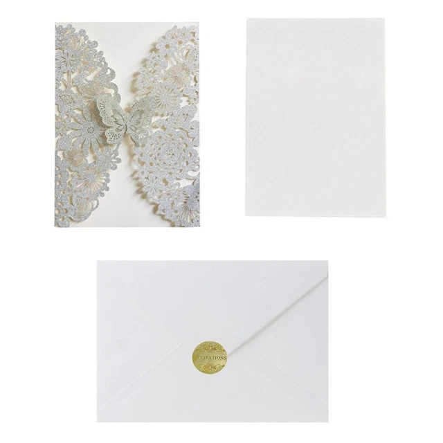 Hosmsua 20x Blu biglietti di invito nozze con busta, taglio laser inviti cuore fiore cavo con strass per matrimonio compleanno anniversario invito di nozze (blu glitter