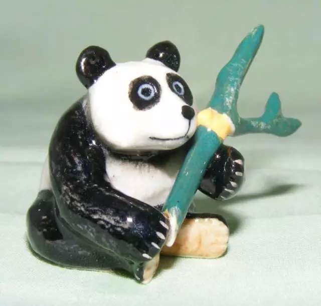 Klima Miniature Porcelain Animal Figure Panda with Bamboo Sitting Forward K439