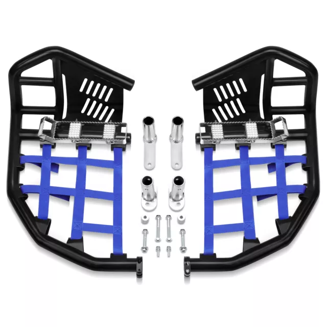 For Yamaha YFZ 450 YFZ450 Nerf Bars Pro Peg Heel Guard Black Bars With Blue Nets