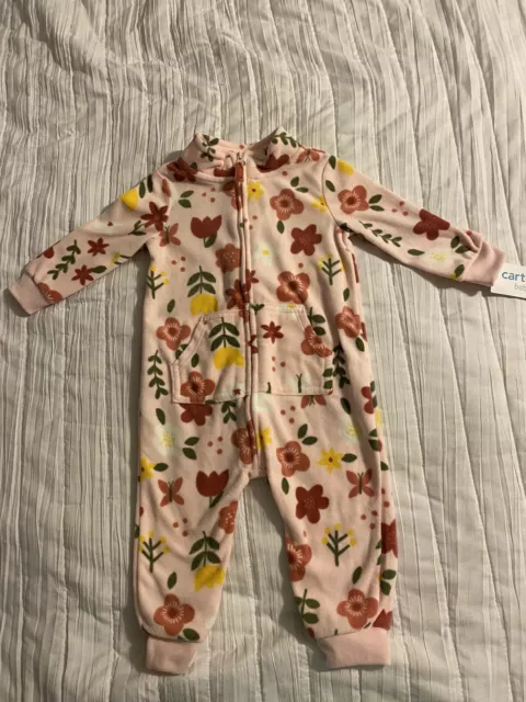 Nwt Carters Baby Girl Fleece Romper Jumpsuit Long Sleeve 9 Months Zip Up Cute!