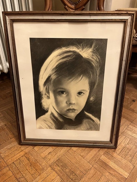 Disegno a carboncino del pittore bergamasco Bruno Pozzuoli - ritratto di bambino