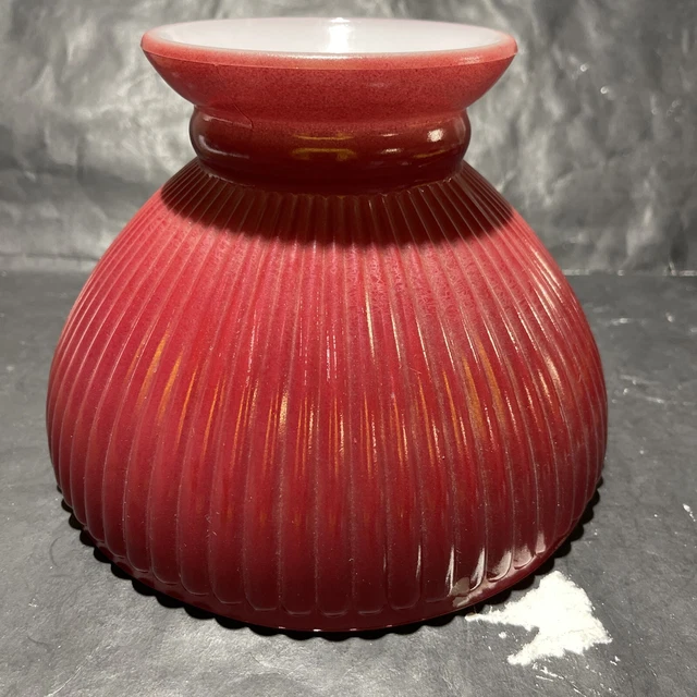 Vintage Lamp Shade RED Ribbed Cased Glass Oil Kerosene Student Hurricane 8” Fit