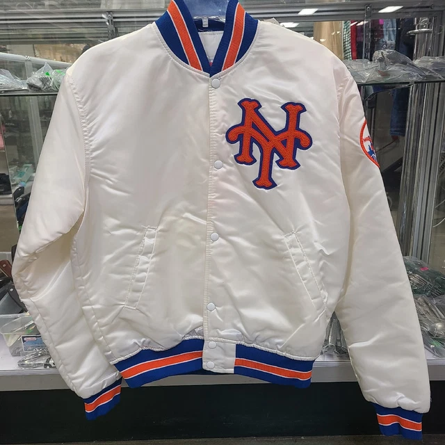 Vtg New York Mets STARTER Jacket White Satin Bomber Sz MED ULTRA REAR MINT COND.